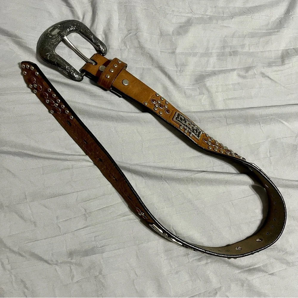 Nocona Belt Co. Girls Southwestern Rhinestones Leather Belt Size 22